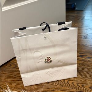 Moncler Embossed White Bag with Black Handles